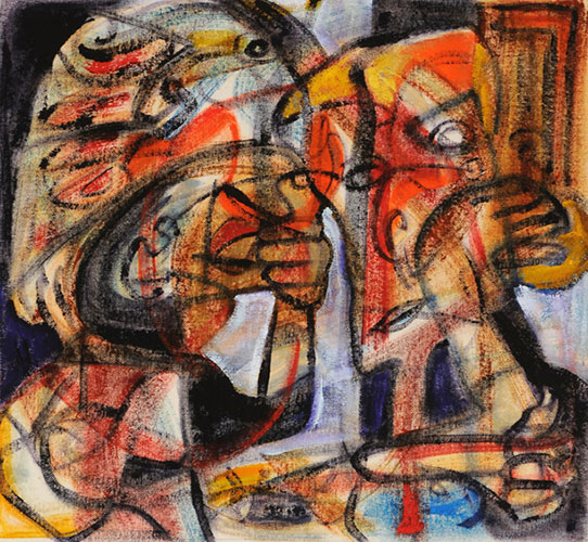 abstract figures exchanging secrets
