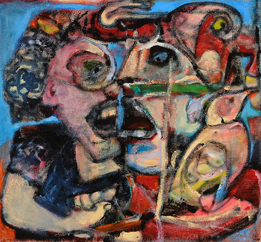 two figures shouting face to face