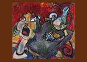 woman screaming in front of still life